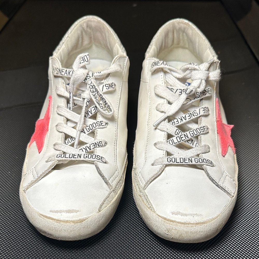 Golden Goose Super Star White Sneakers with Suede Pink Star